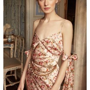 Markarian Silk Faith Bow-Detailed Floral-Print Satin Midi Dress Size 6